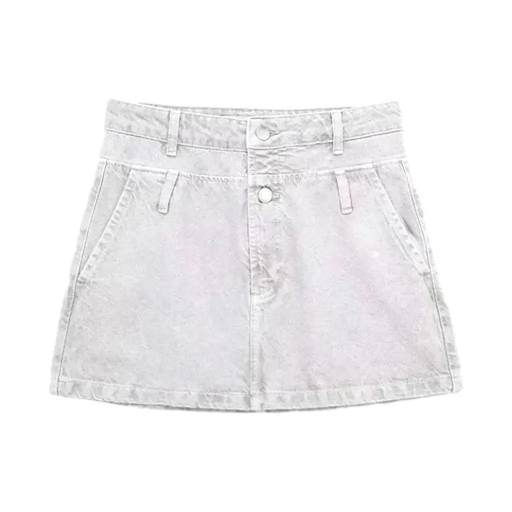 Fashionable Mid Waist Jean Skirt - Grey