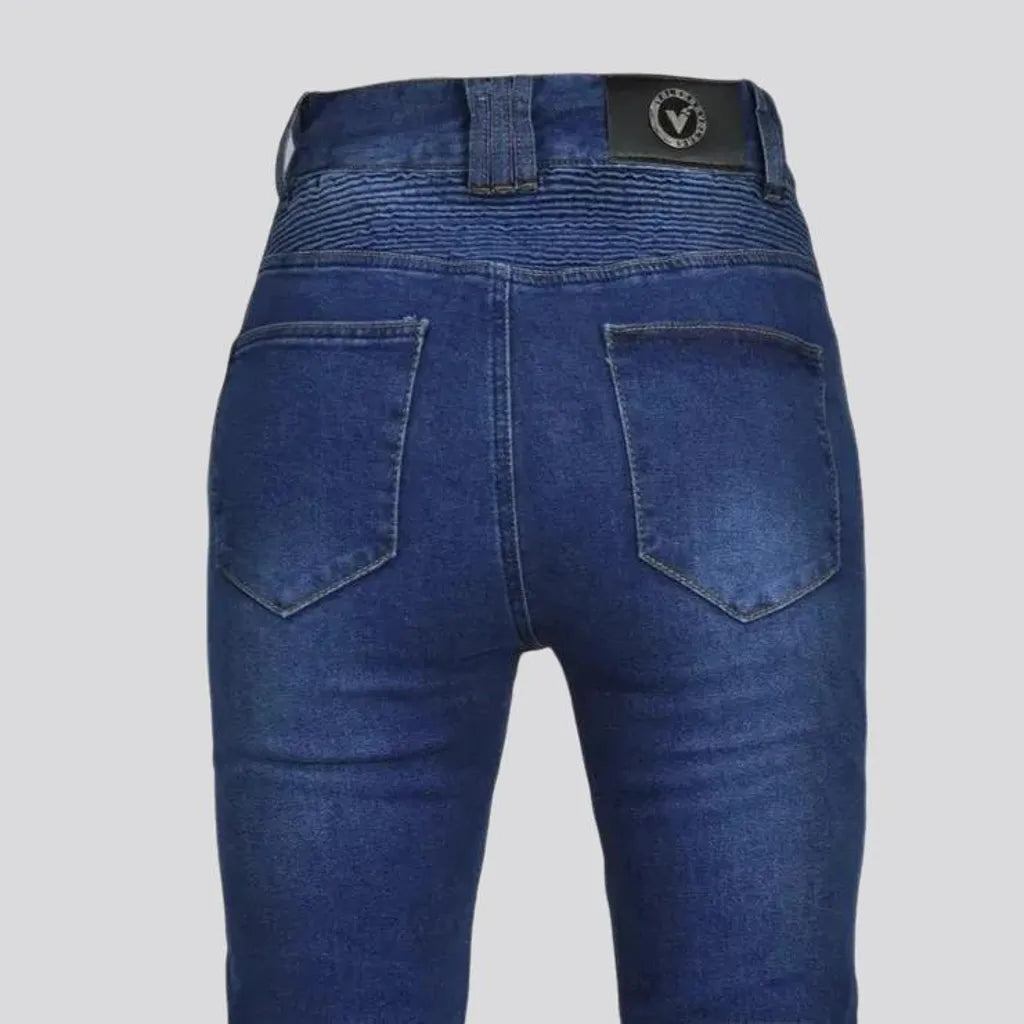 Pebble-washed high waist moto jeans for women