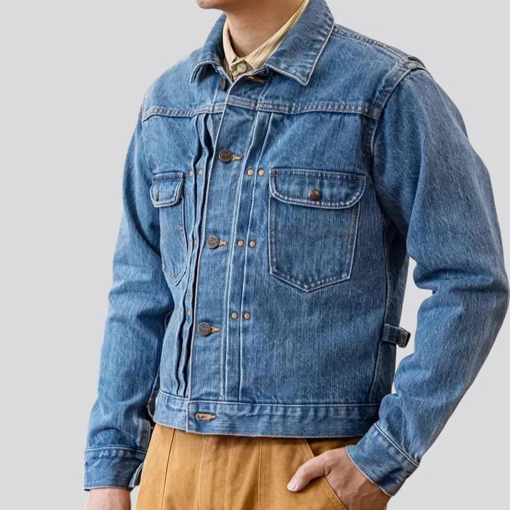 Rugged light wash duty denim jacket for men