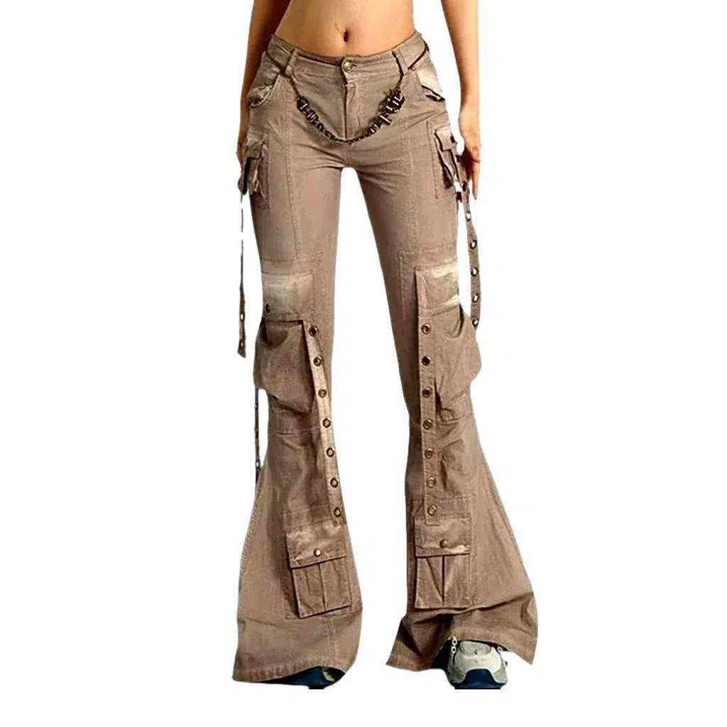 Decorated with belts color jeans
 for women