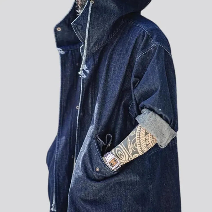 Boho dark wash oversized men's jean coat