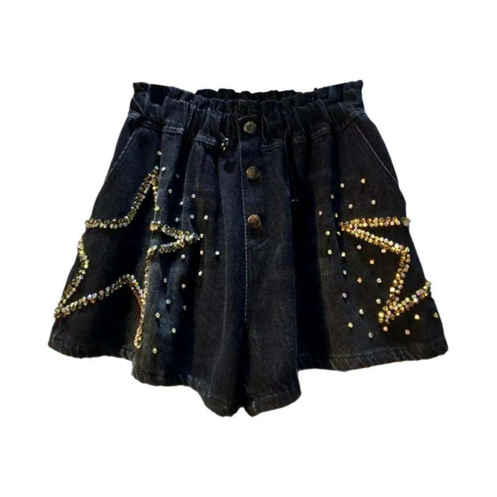 Diamond stars embellished denim shorts