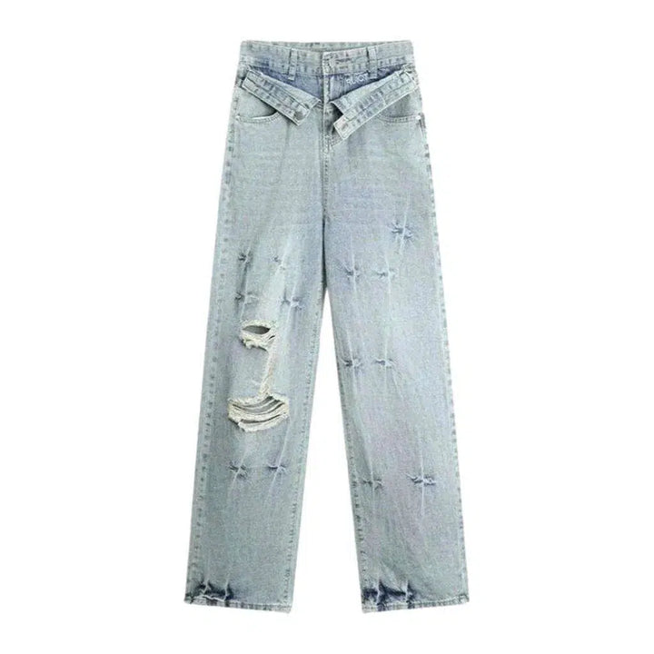 Distressed floor-length jeans