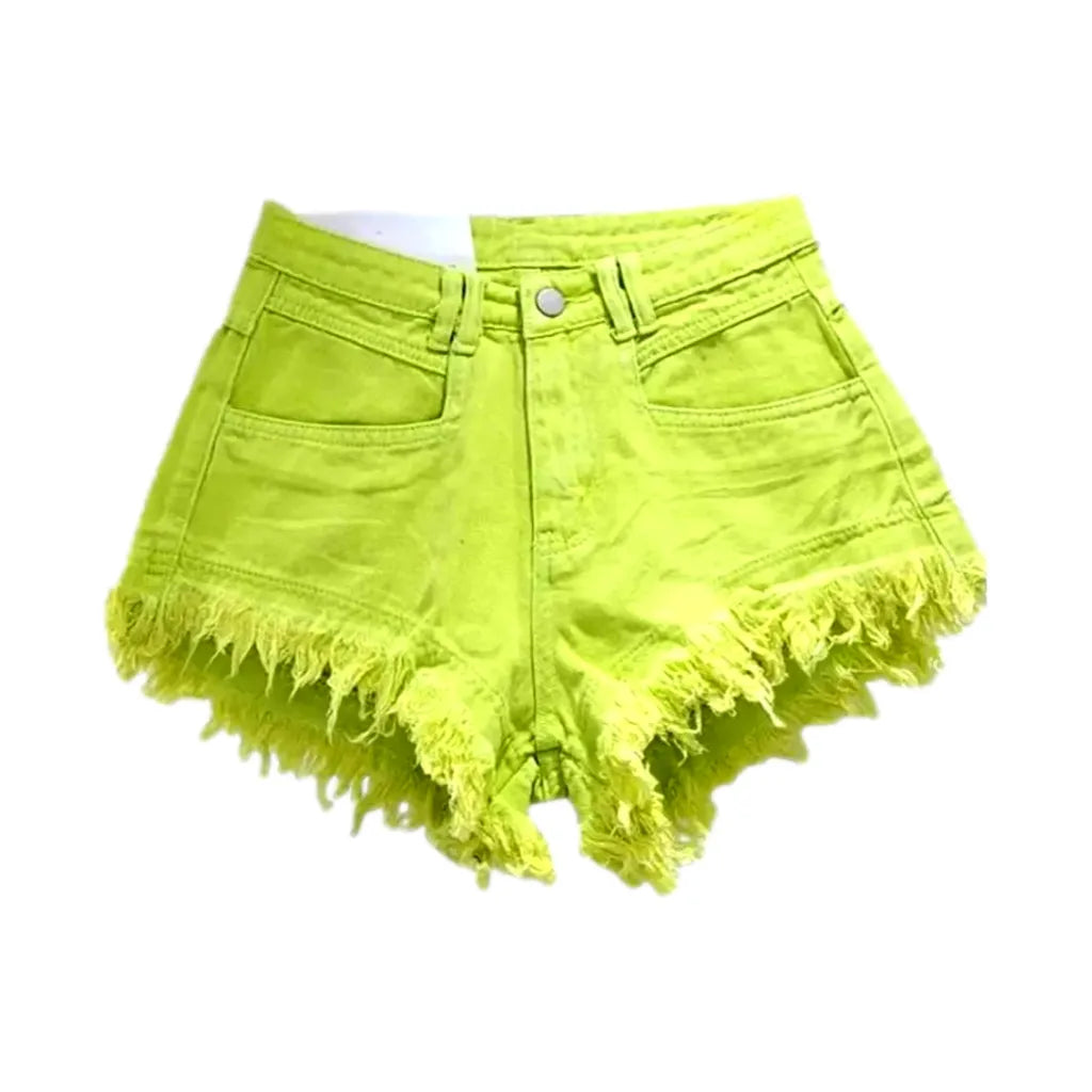 Distressed-hem jeans shorts for women