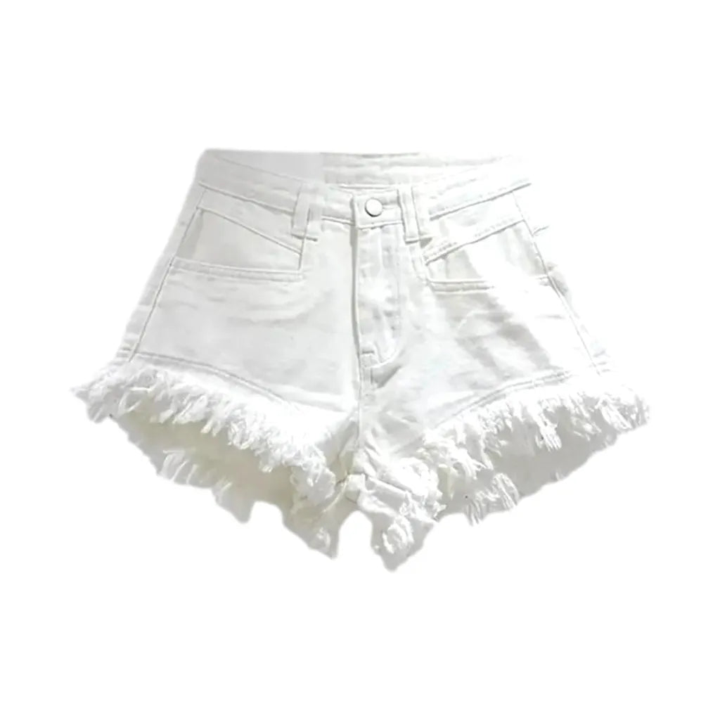 Distressed-hem jeans shorts for women