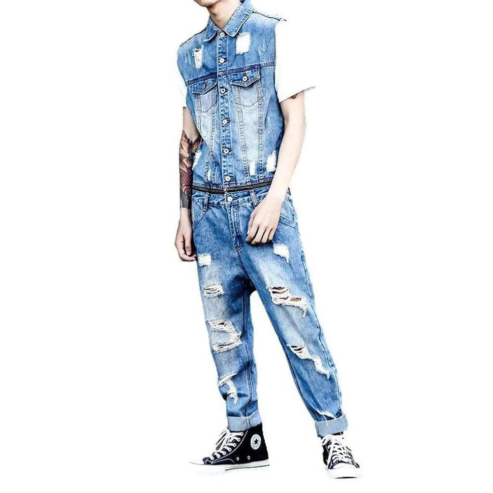 Distressed Jean Jumpsuit for Men - Light Blue