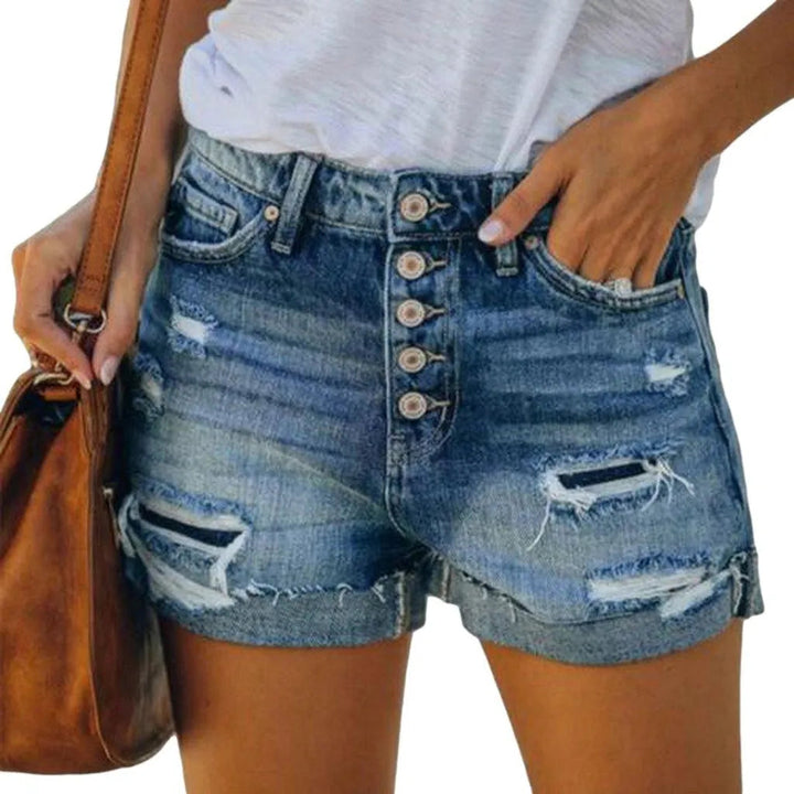 Distressed jeans shorts with buttons