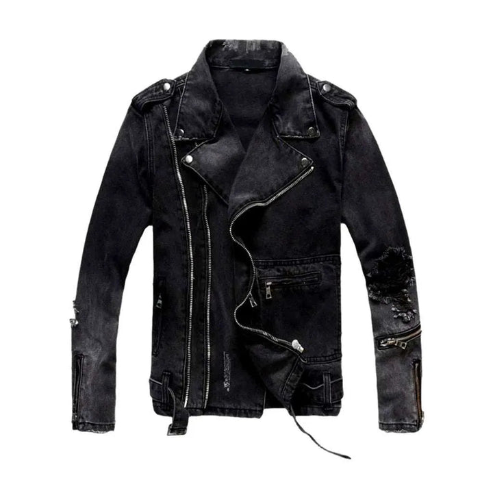 Distressed men's biker denim jacket