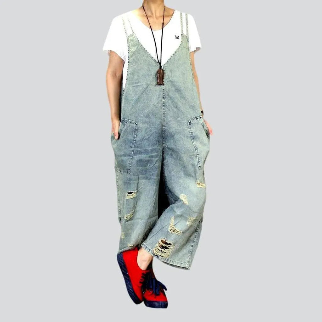 Distressed women's jean dungaree | Jeans4you.shop