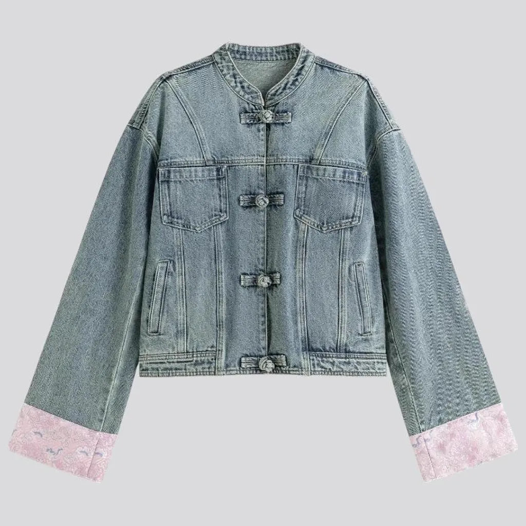 Floral style jean jacket for ladies