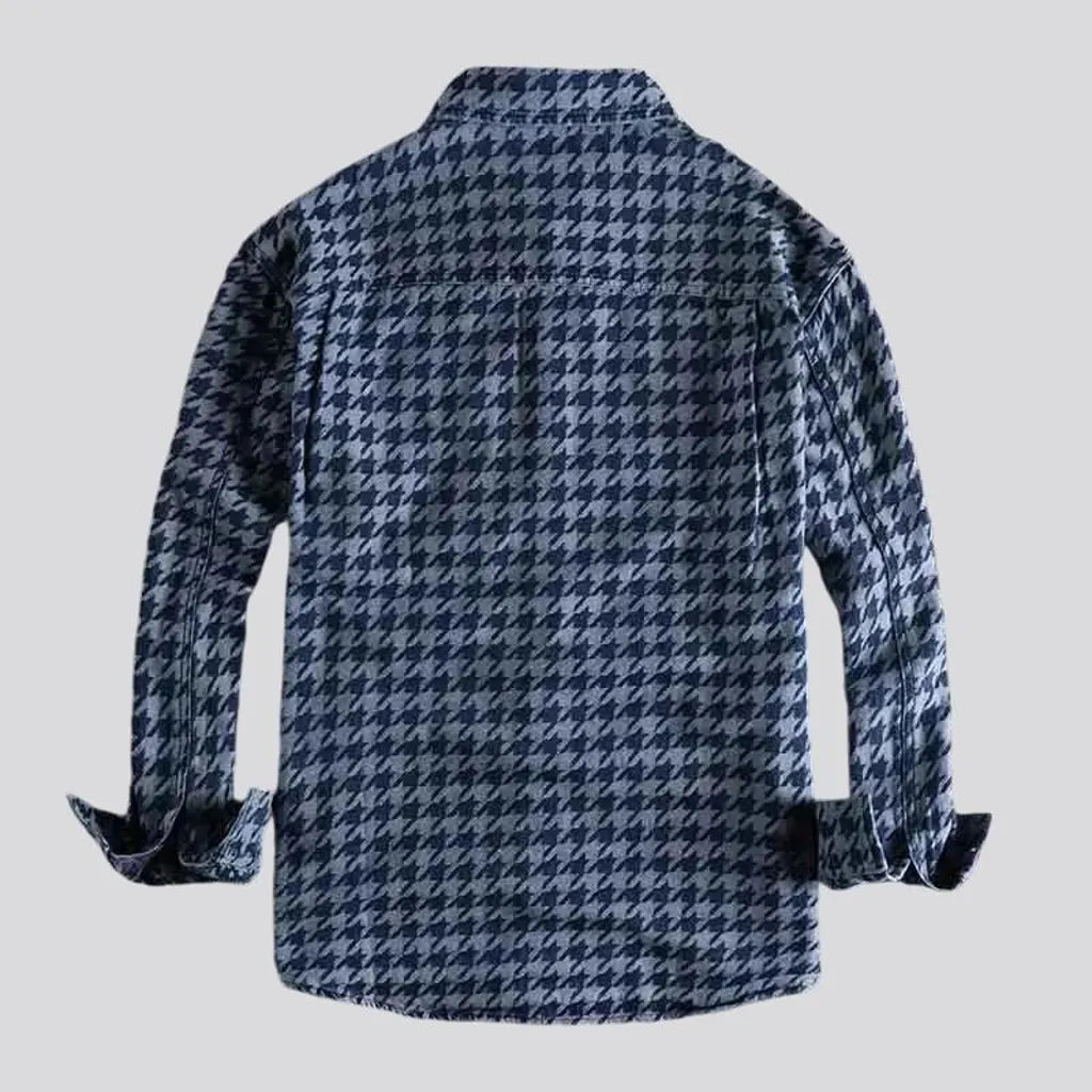 Casual plaid men's jean shirt