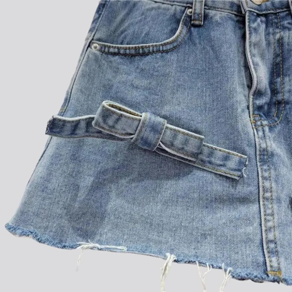 Mid-waist embellished jean skort
 for ladies