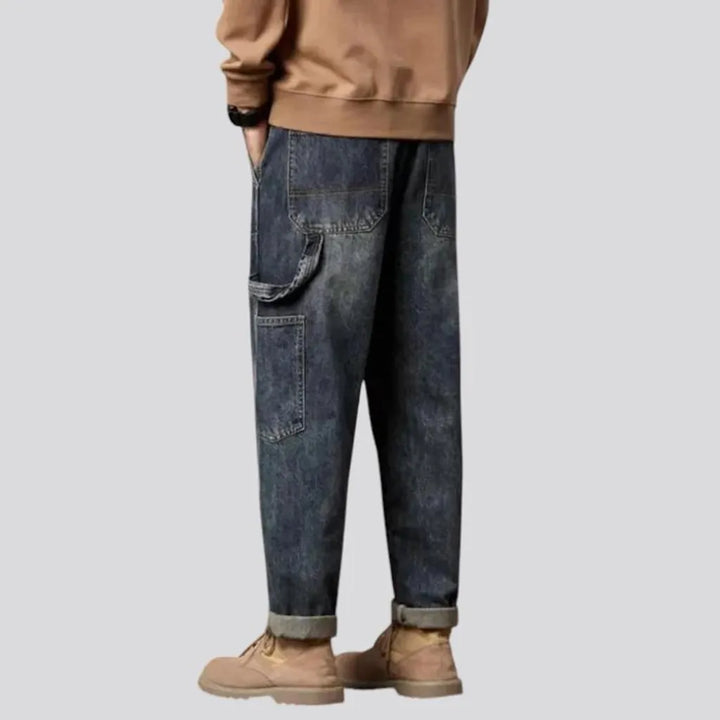 Loose fit vintage whiskered men's jeans