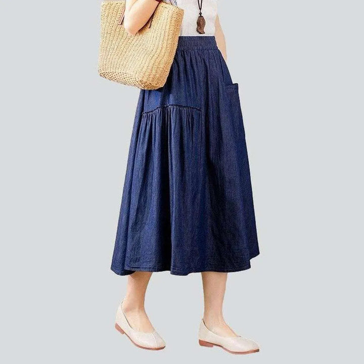 Long denim skirt with pocket