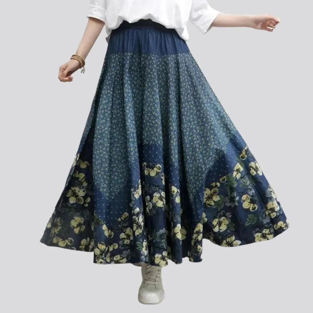 Boho women's denim skirt