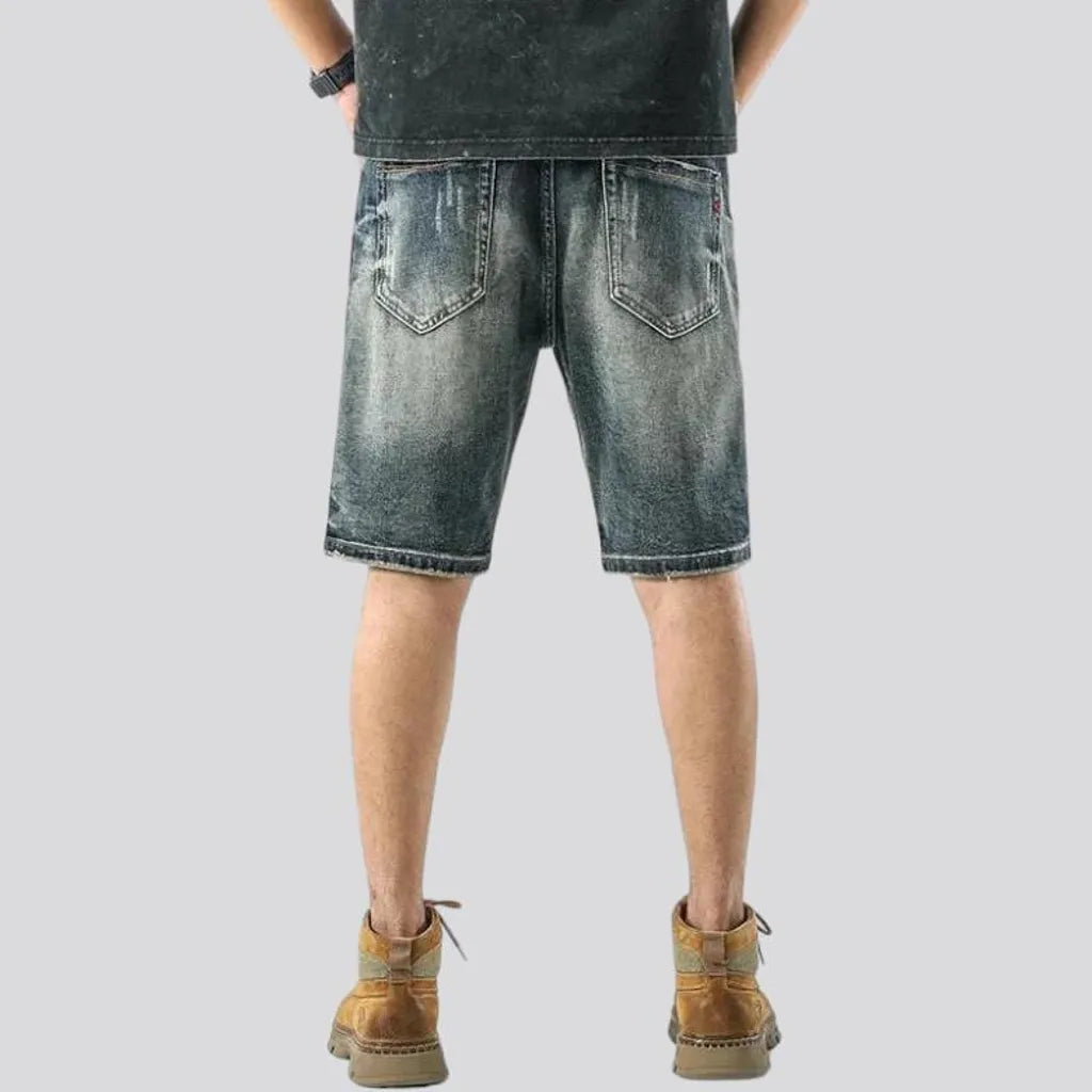Whiskered baggy men's jean shorts