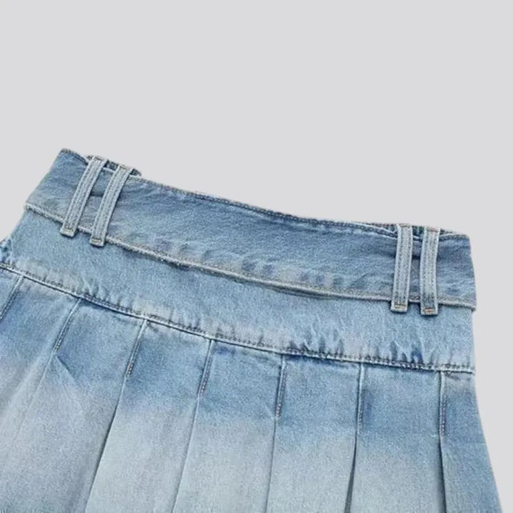 Raw hem plaited street style denim skirt