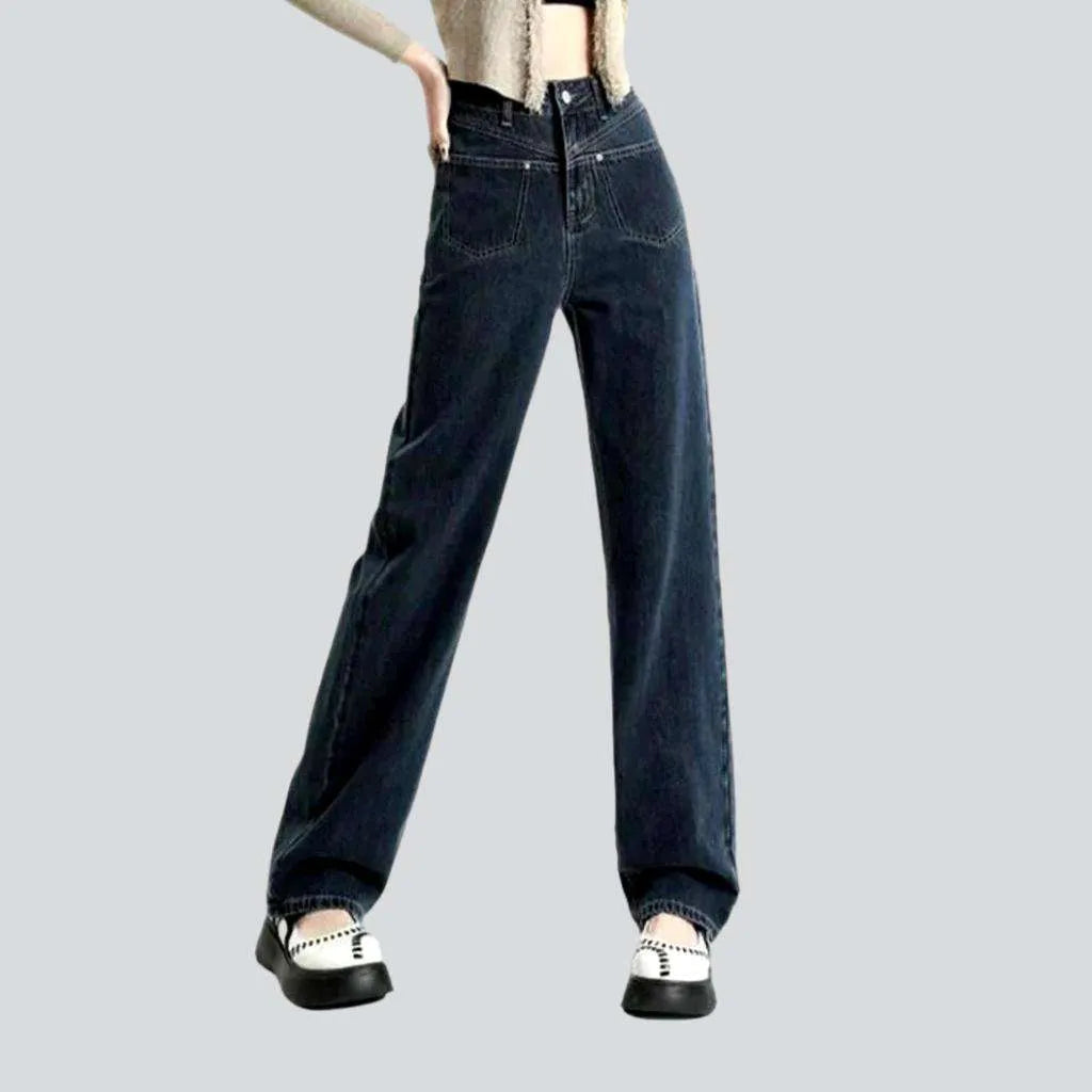 Straight pocket retro women's jeans