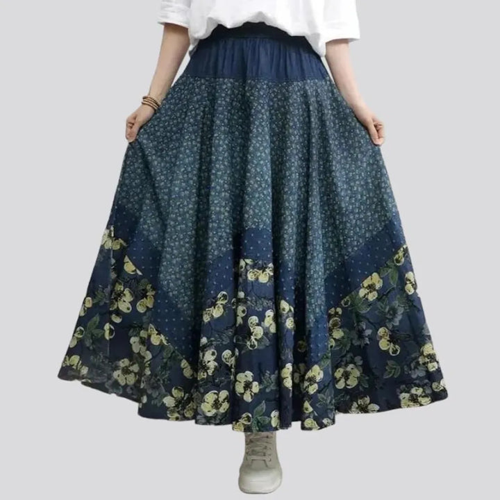 Boho women's denim skirt