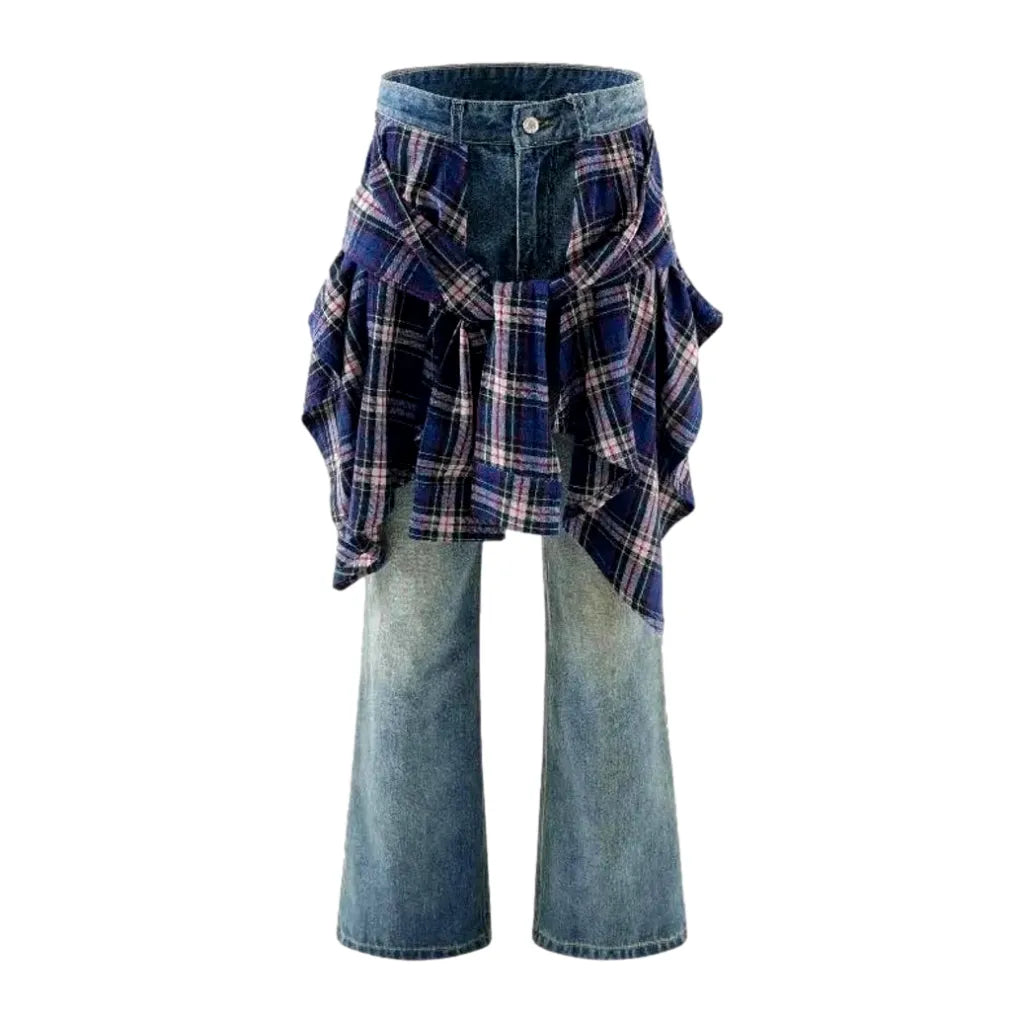 Checkered Street Fashion Jeans for Men - Blue