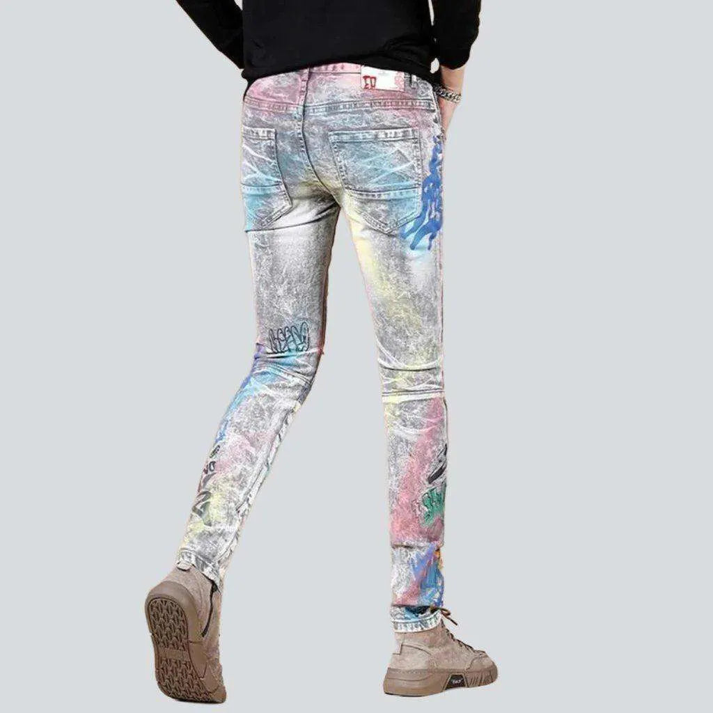 Bright color print men's jeans