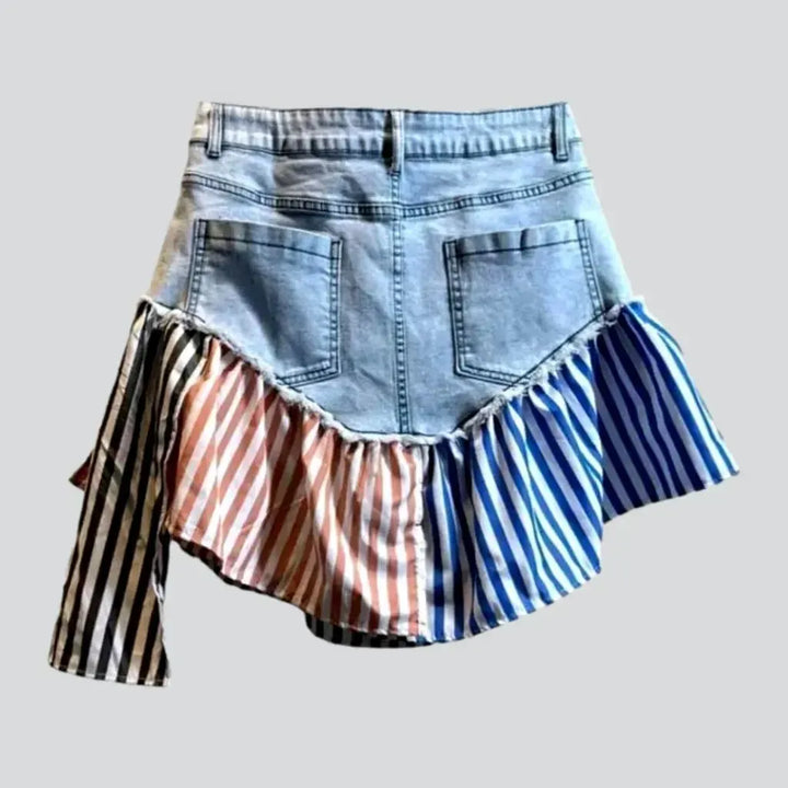 Mini mixed-fabrics women's jeans skirt