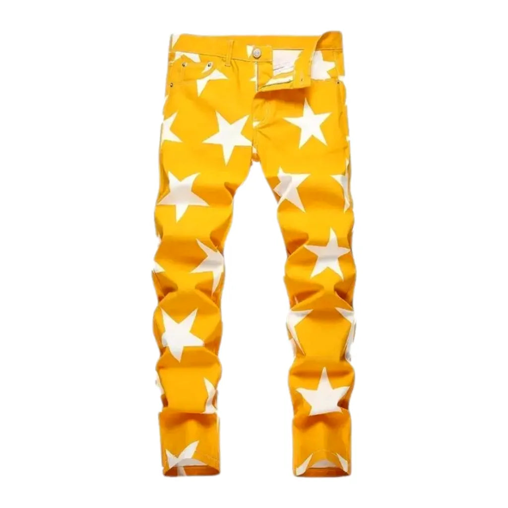 Fashionable Skinny Men's Jean Pants - Yellow