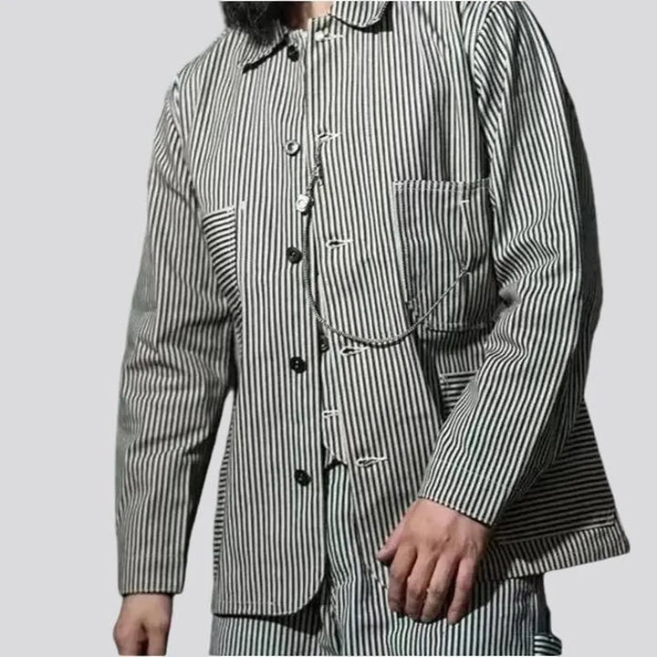 Boho striped labor men's denim chore jacket