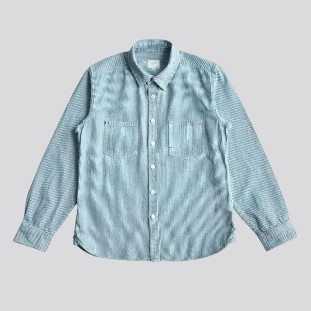 Light wash striped men's denim shirt