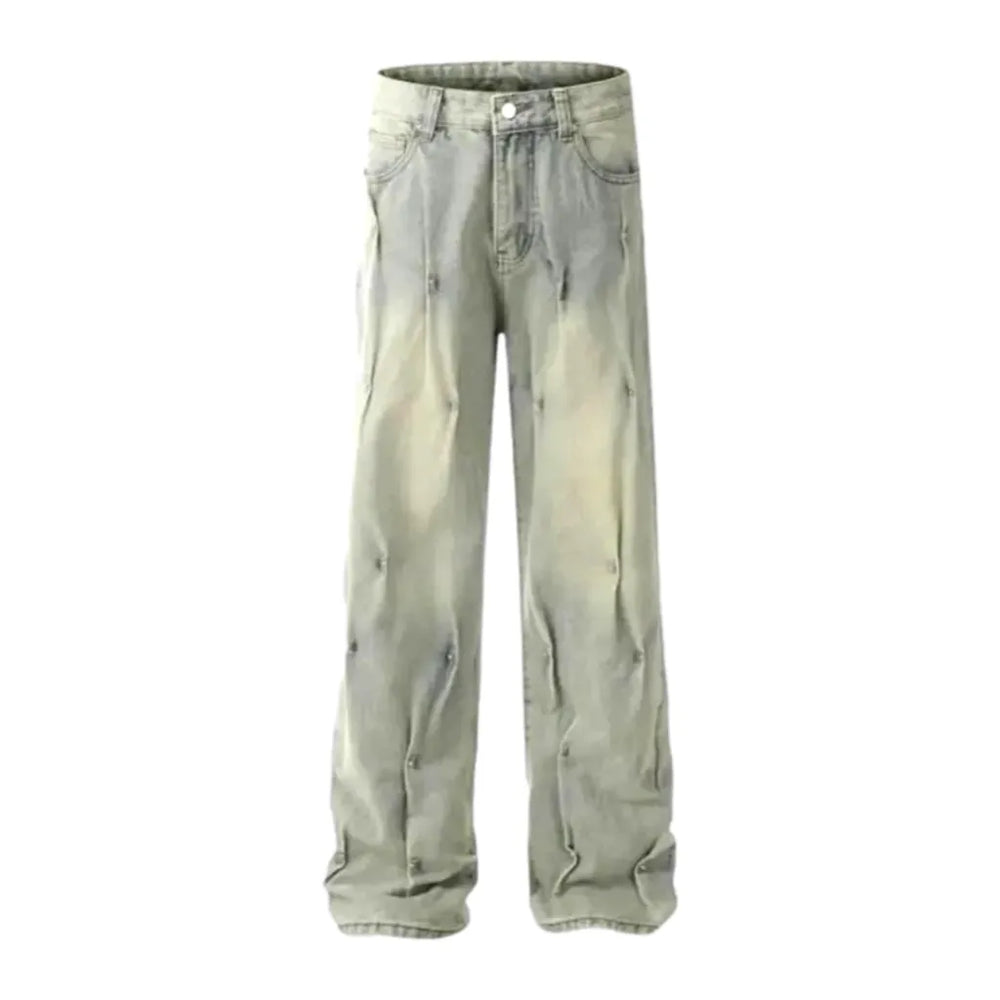 Vintage Bleached Baggy Men's Jeans - Light Blue