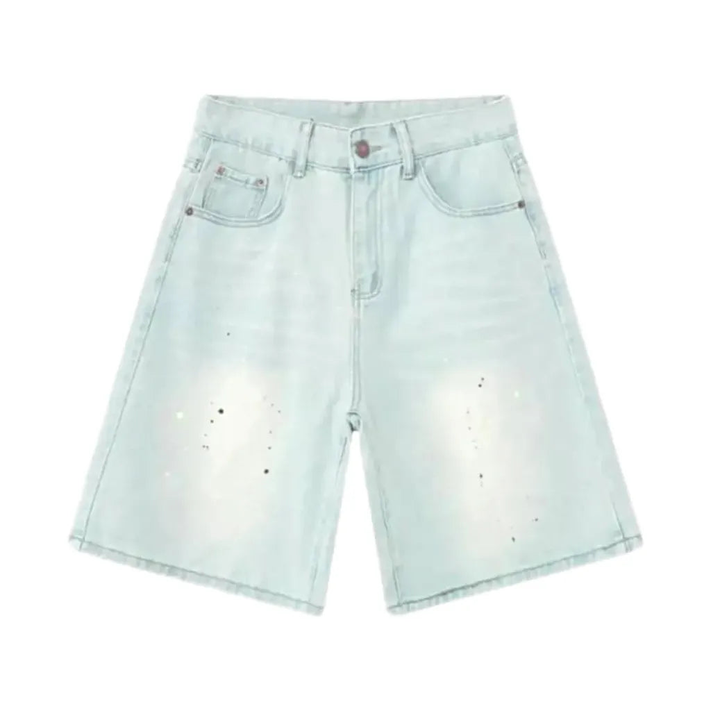 Boho Style Men's Denim Shorts - Light Blue