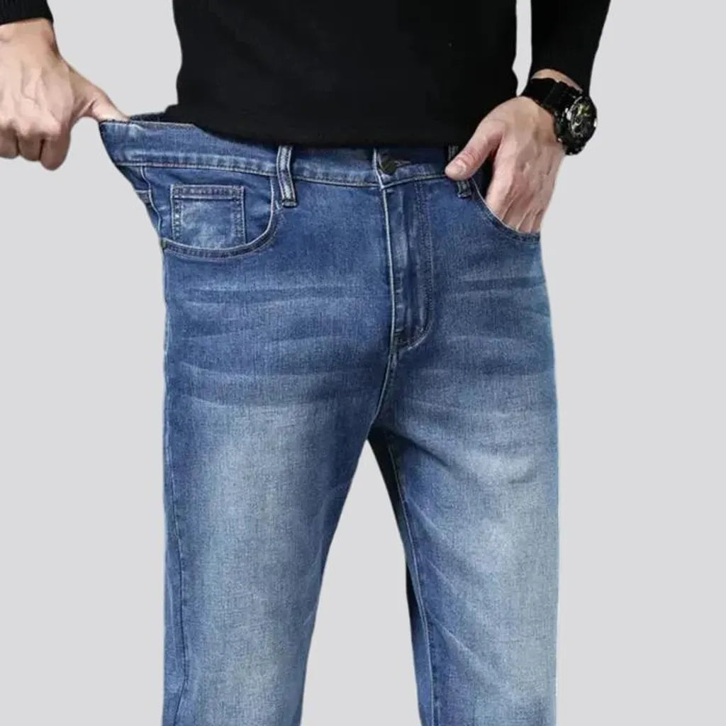 Casual style elastic high rise men's jeans