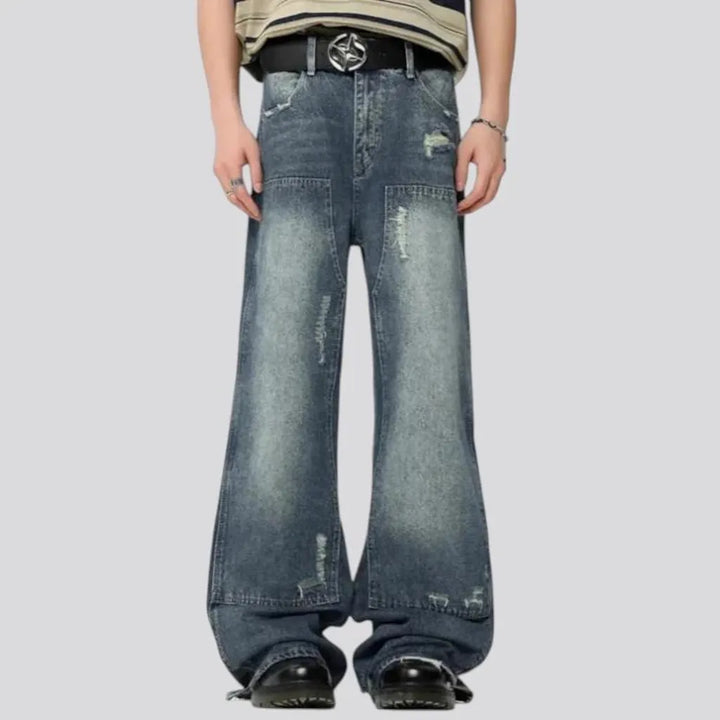 Baggy mid-waist distressed jeans for men