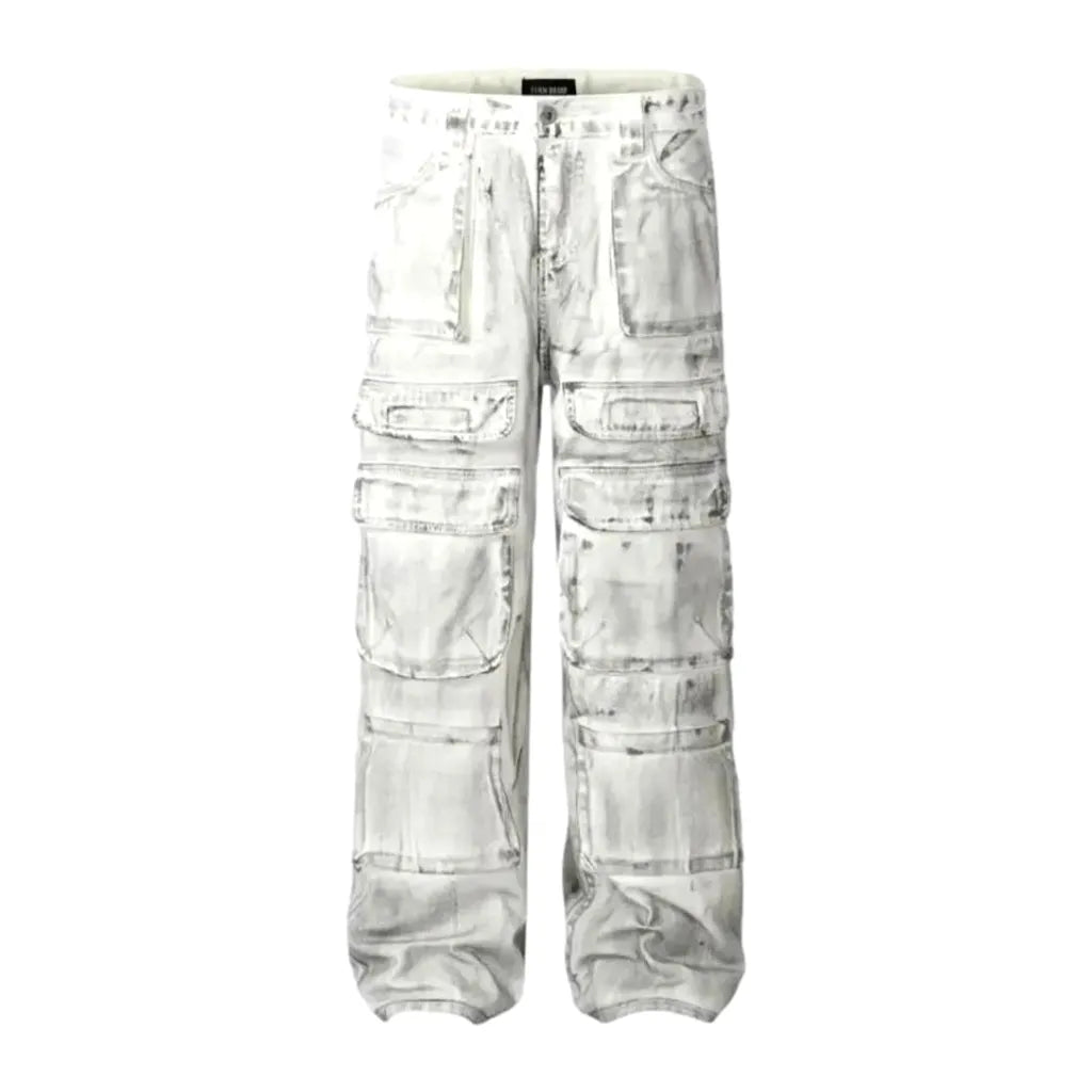 Mid Rise Painted Baggy Men's Jeans - White