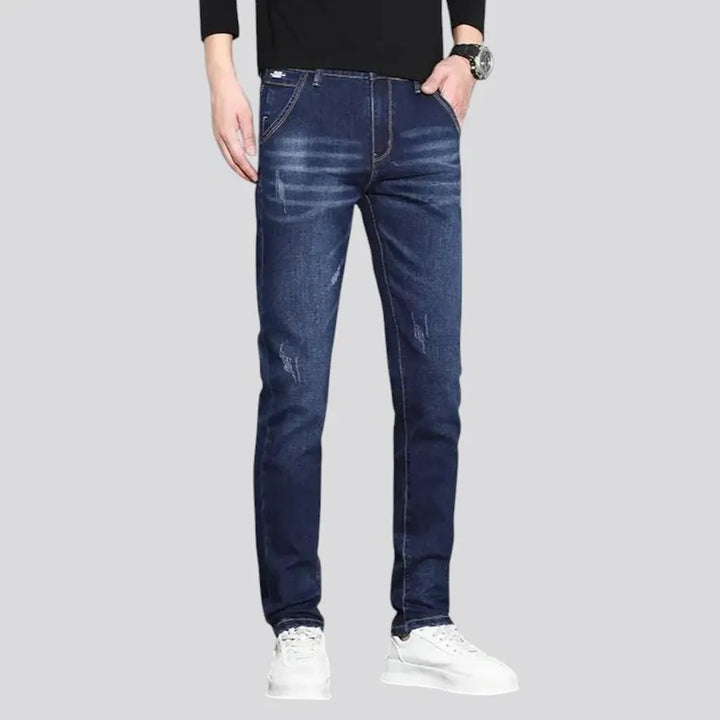 Fitted casual dark distressed jeans for men