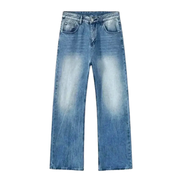 Whiskered Mid Rise Casual Jeans for Men - Light Blue