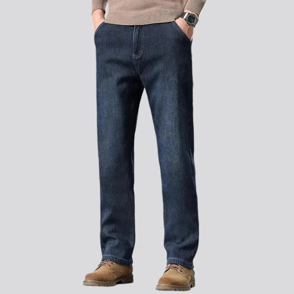 Abraded casual insulated men's jeans