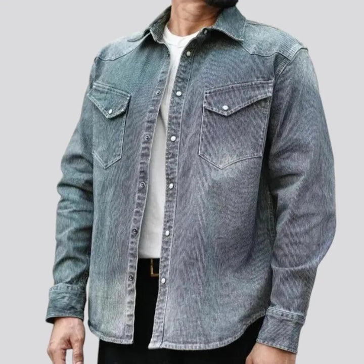 Medium length cowboy style denim shirt for men