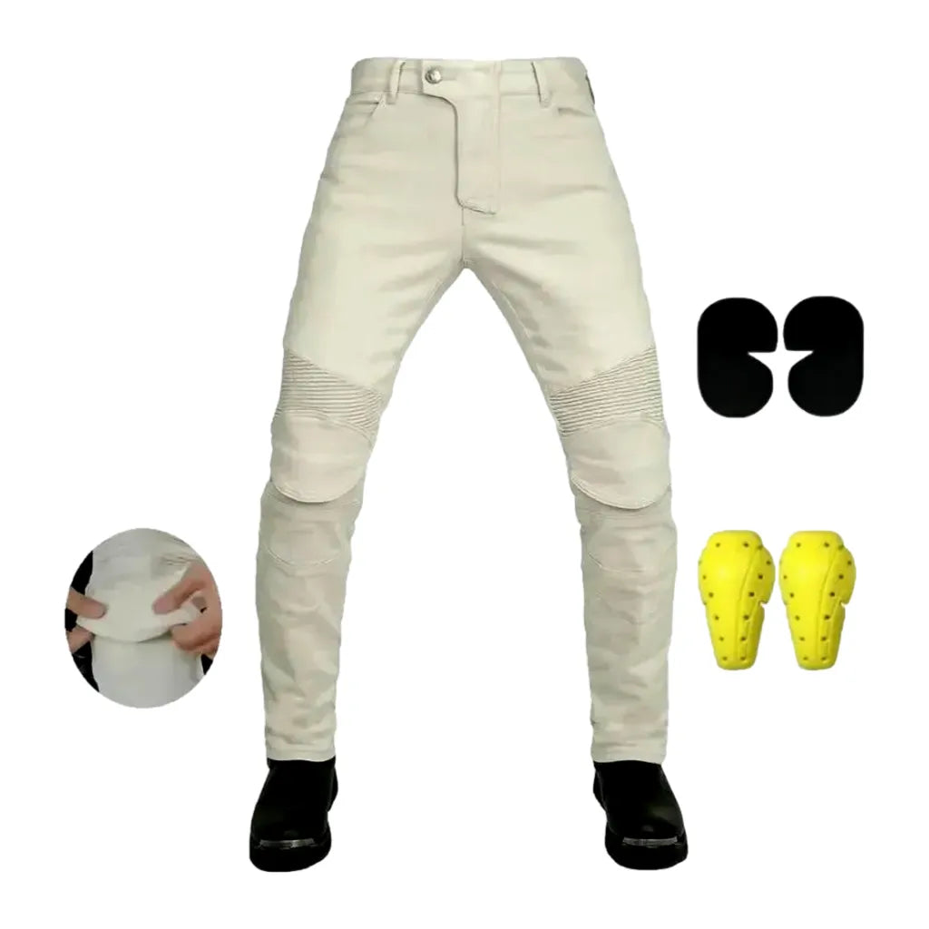 Single-color High Rise Motorcycle Jeans for Men - White