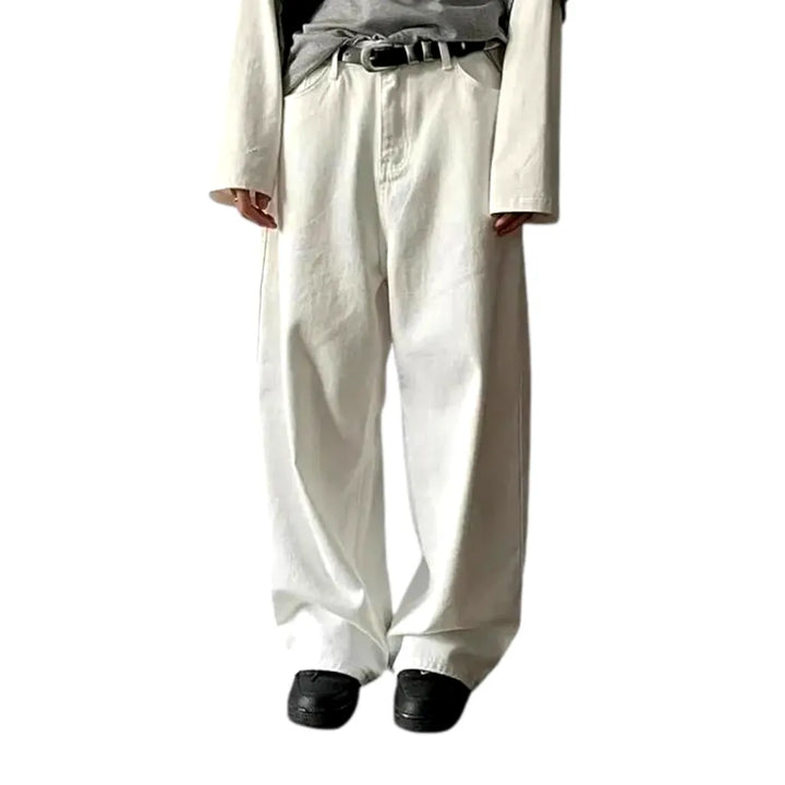 Baggy Mid Rise Colored Men's Denim Pants - White