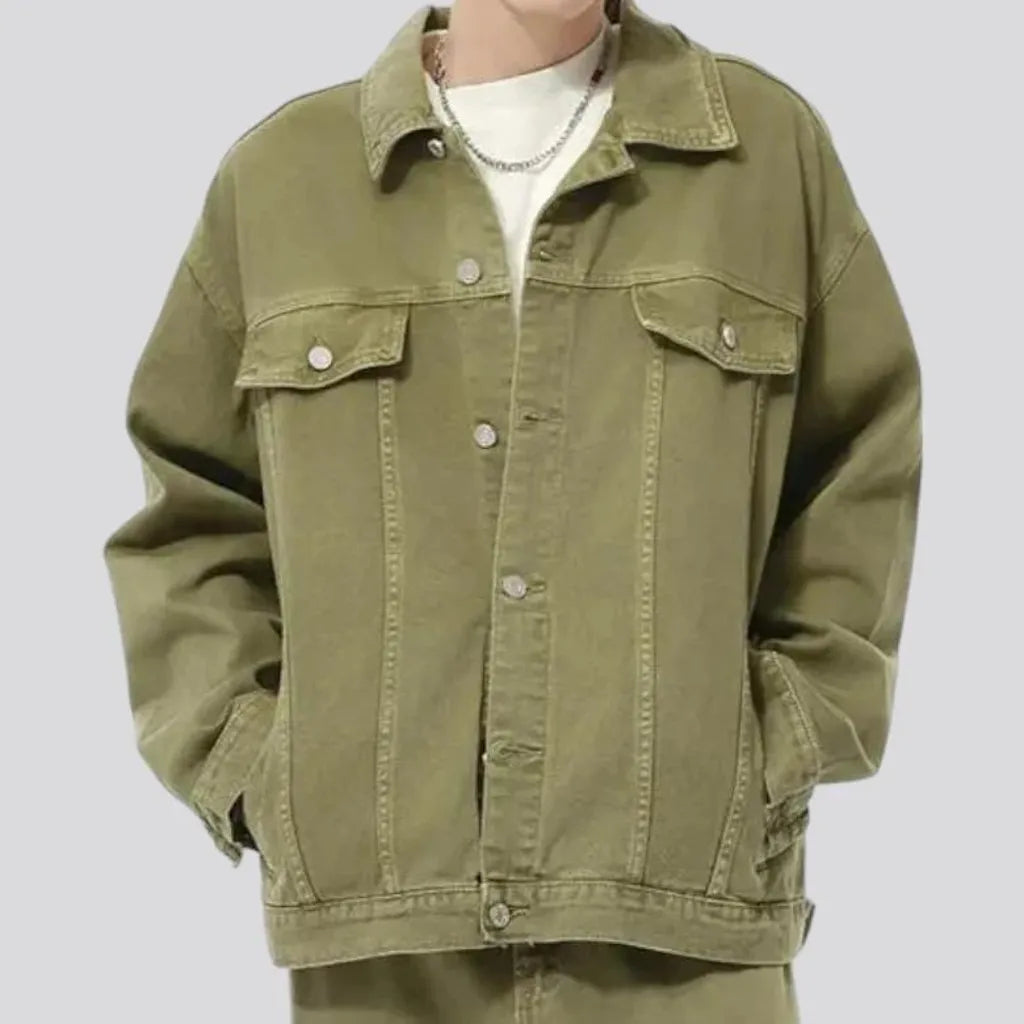 Olive green oversized men's denim jacket