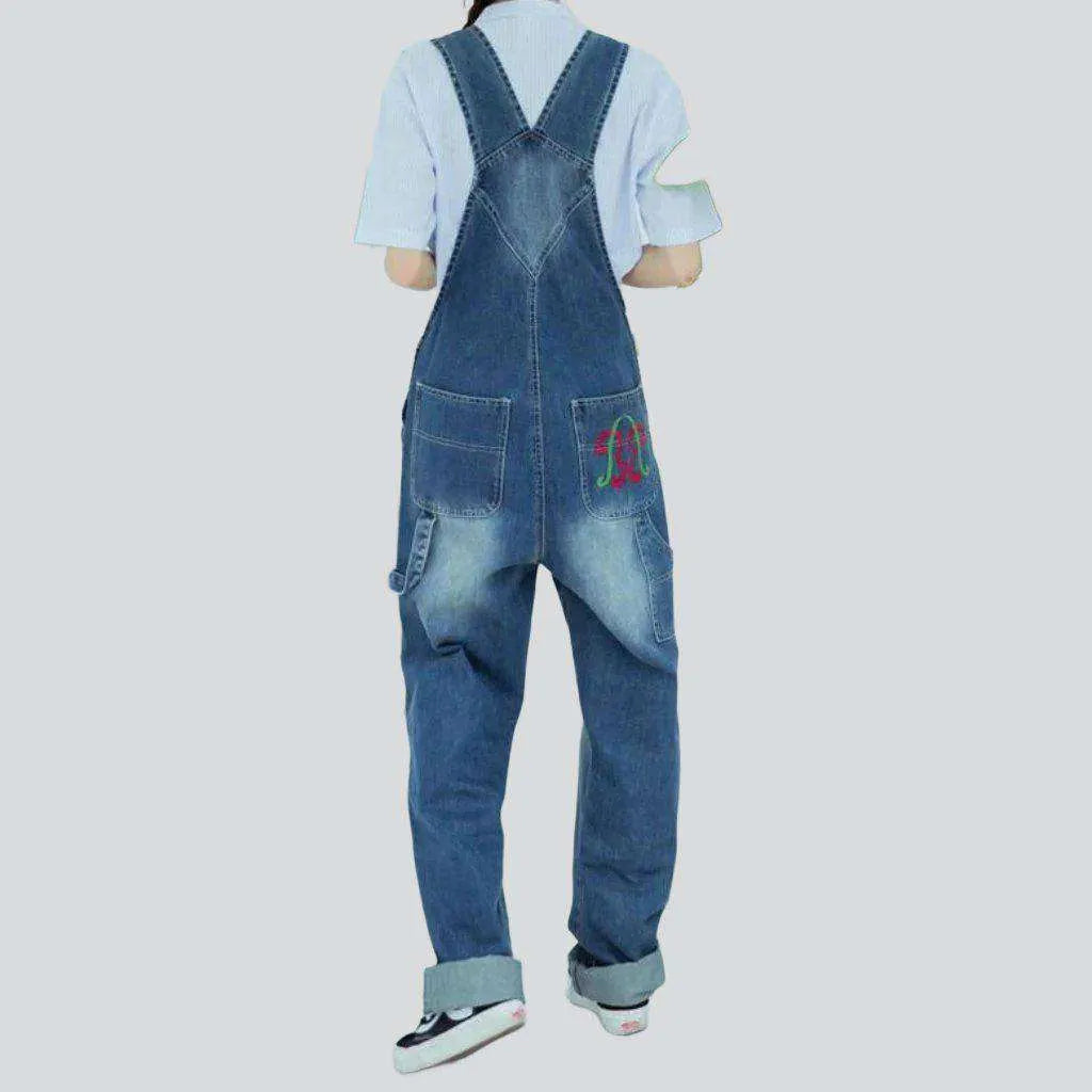 Chest embroidery women's denim dungaree