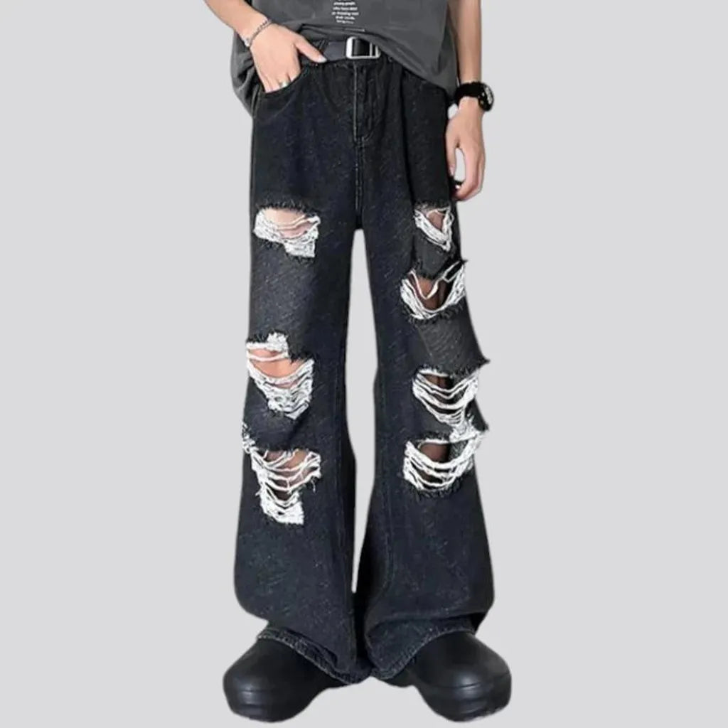 Boho grunge style mid rise men's jeans