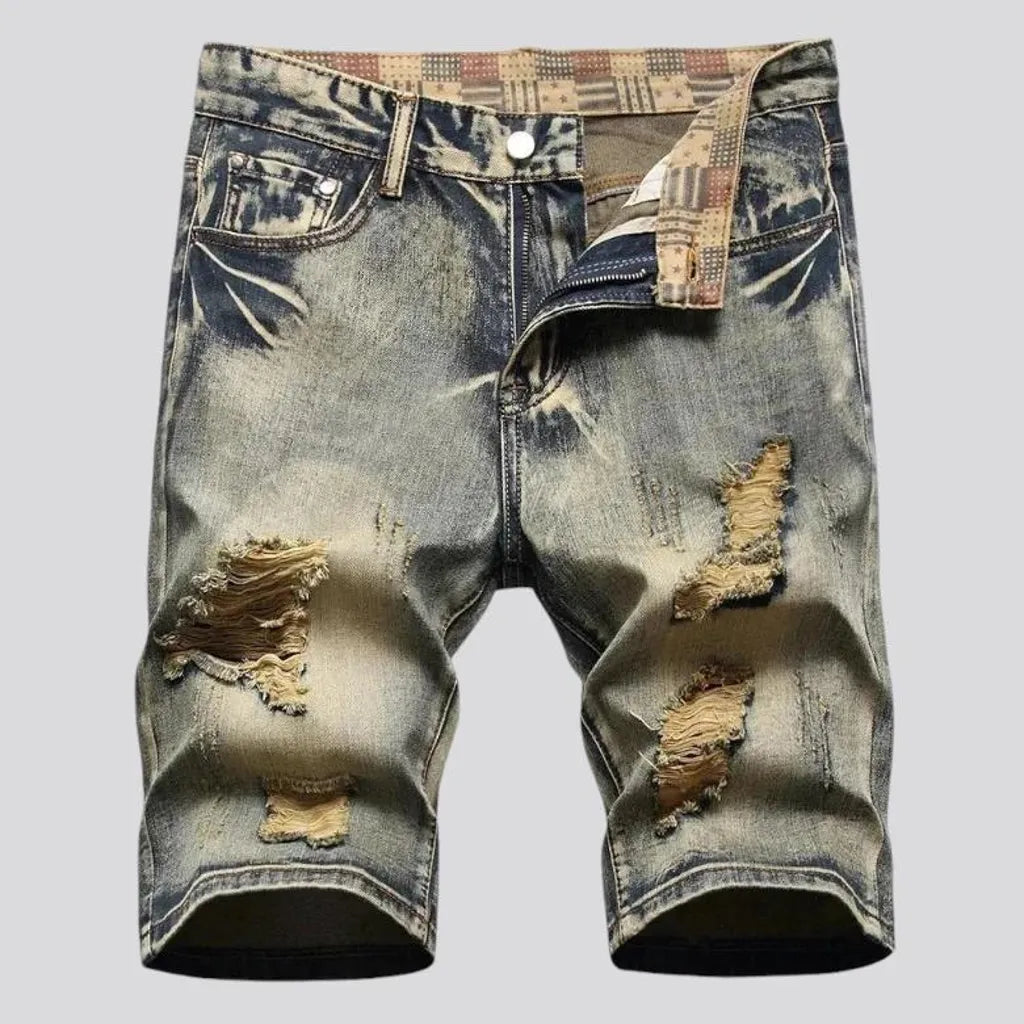 Skinny fit over dyed denim shorts for men