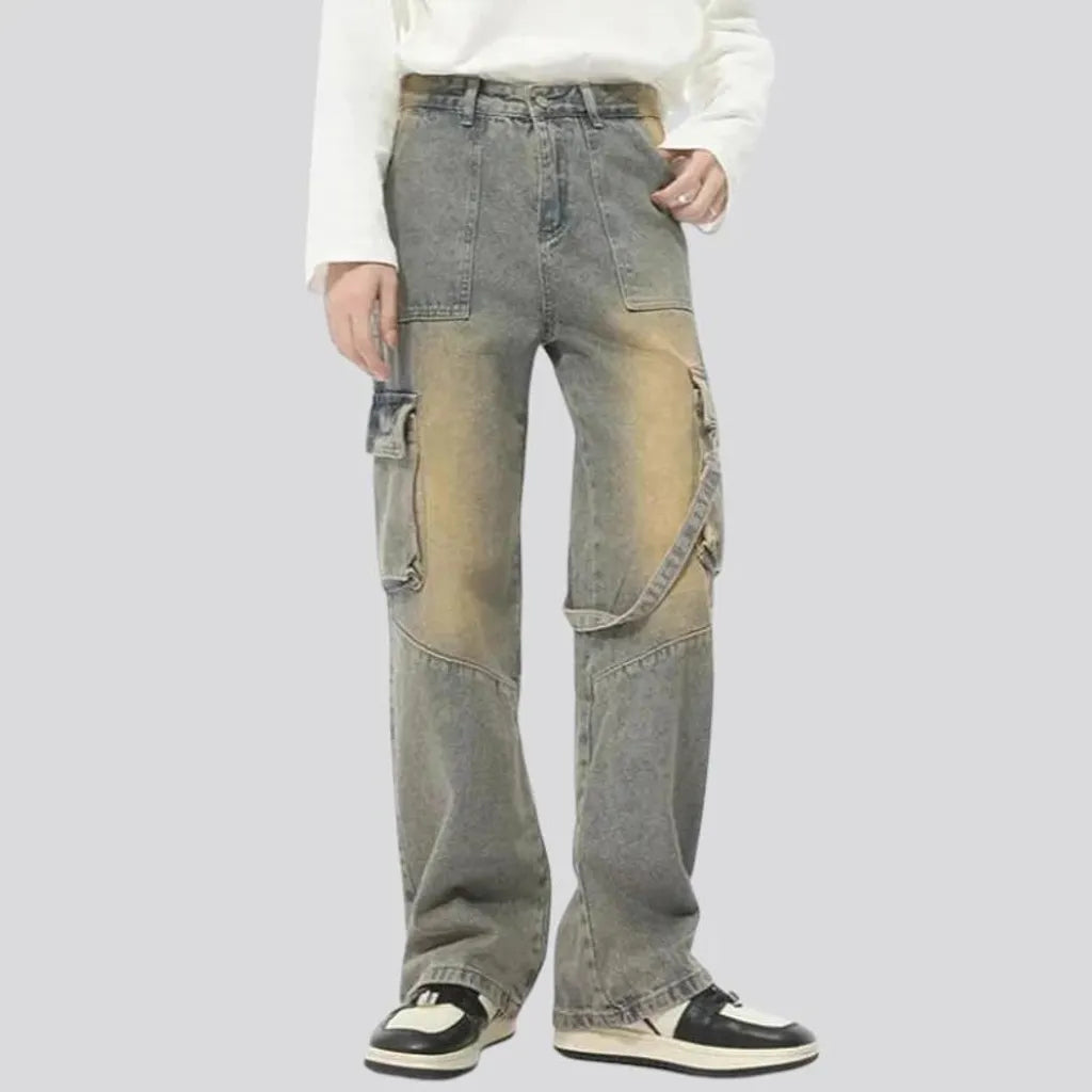 Sanded boho style wide men's jeans