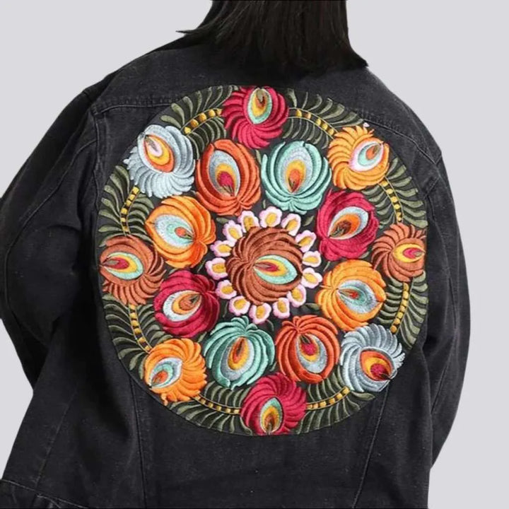 Boho back embroidery denim jacket