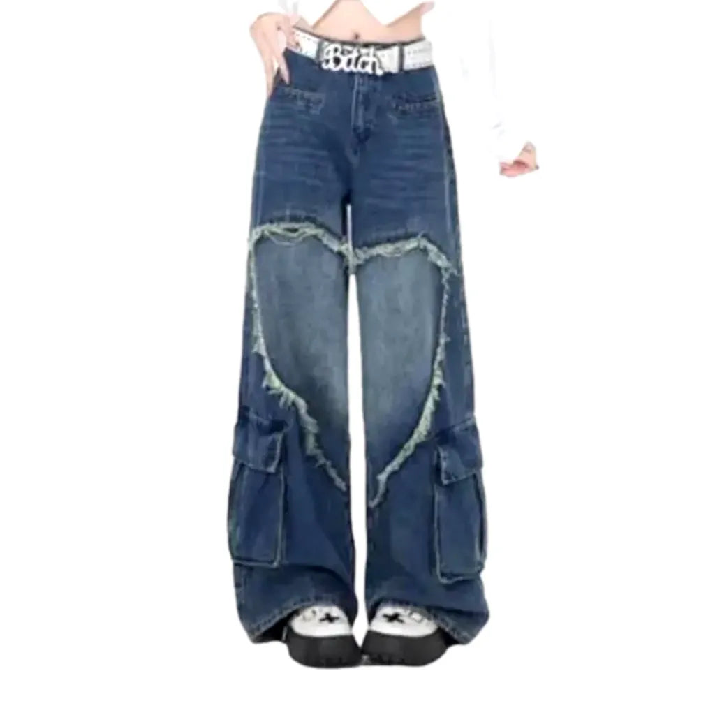 Embroidered baggy jeans
 for ladies