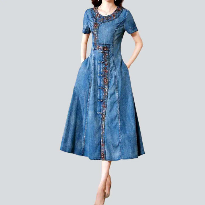 Embroidered boho long denim dress | Jeans4you.shop