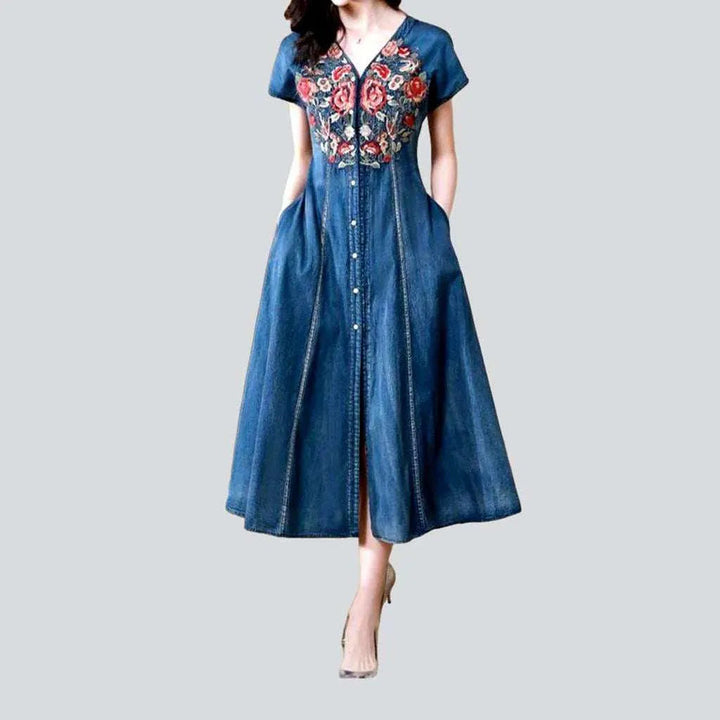 Embroidered city style denim dress | Jeans4you.shop