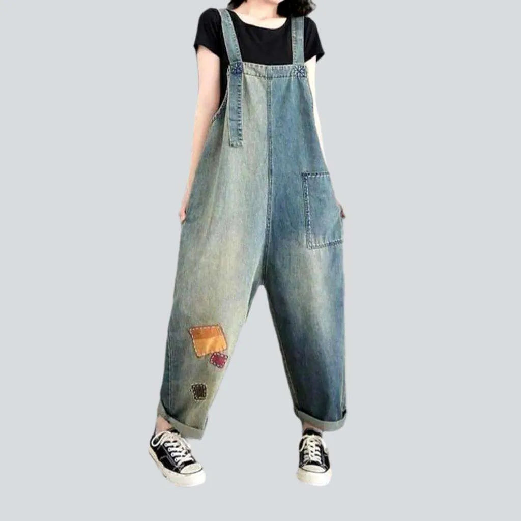 Embroidered jean dungaree for women | Jeans4you.shop